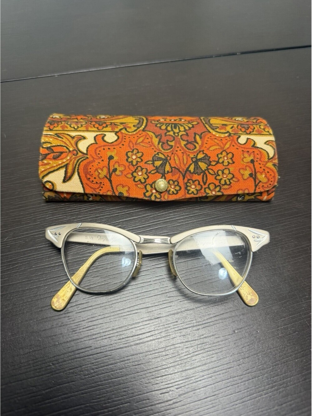 Vintage Imperial 1/20 12K GF Cat Eye Eyeglasses Frames w/ Original Floral Case